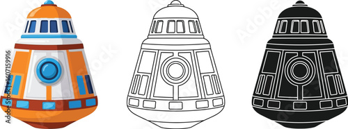 Explore space capsule vector illustration of space travel icon and spaceship design element