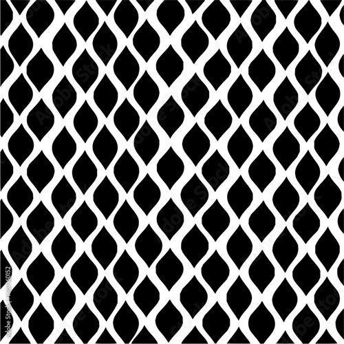 Seamless pattern of black teardrop shapes arranged diagonally on a white background creating a dynamic design