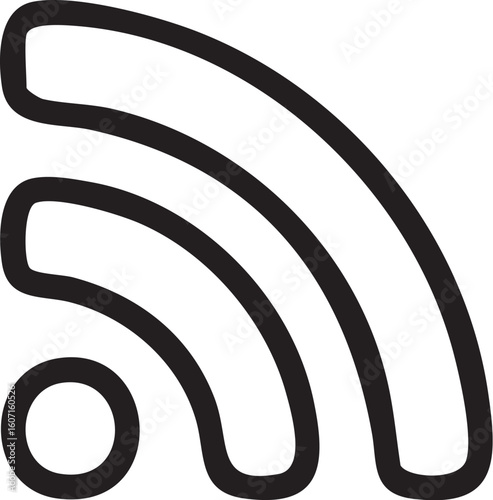 A simple black line art icon representing a Wi-Fi signal or RSS feed, depicted in a hand-drawn, doodle style with radiating arcs on a white background.
