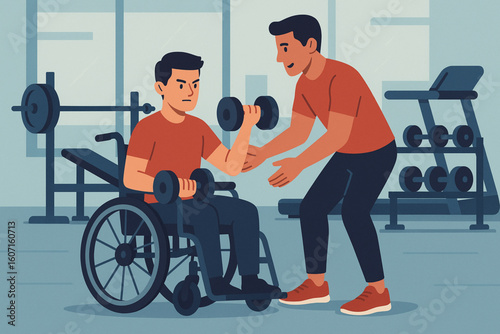 Young Man in Wheelchair Strength Training at Gym