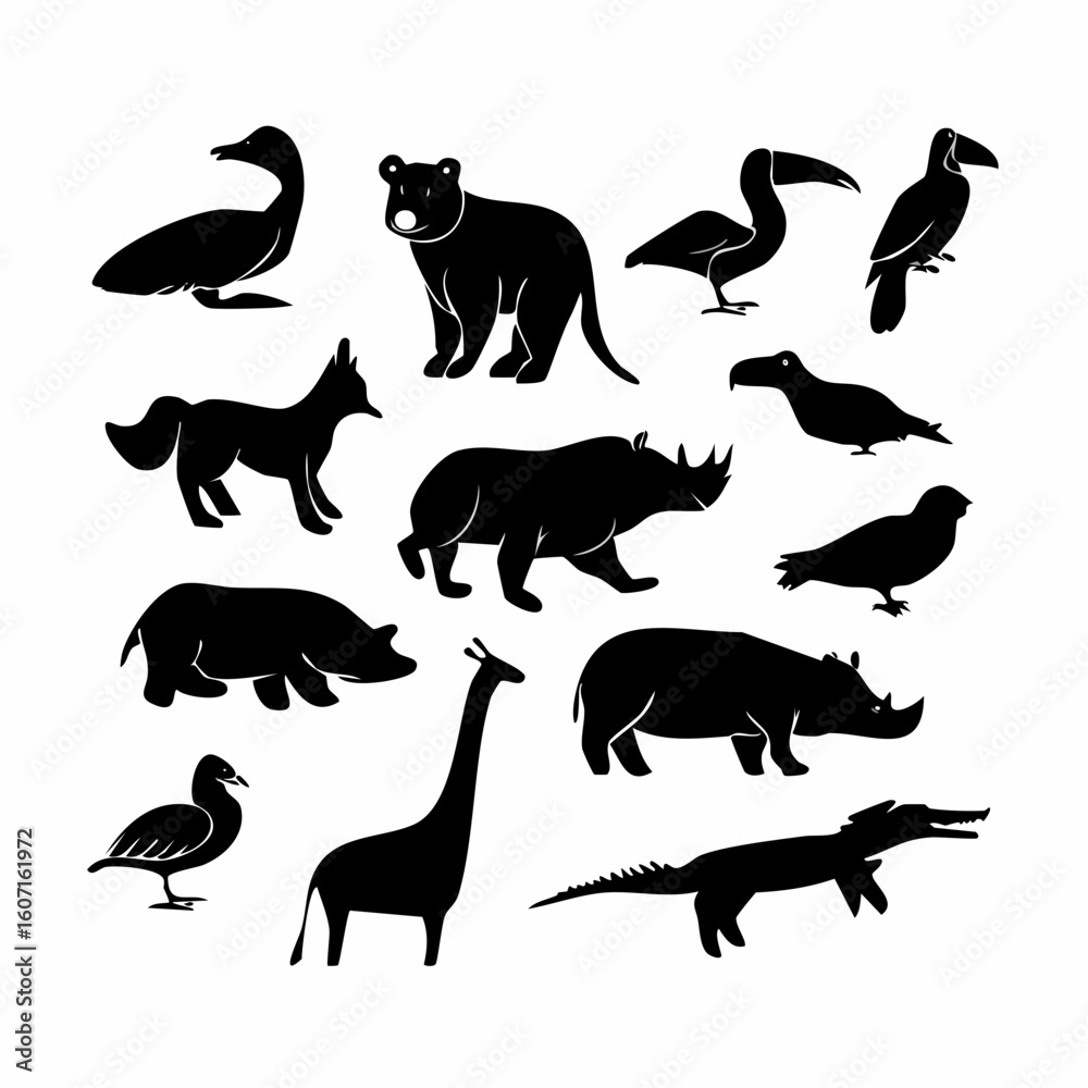 Obraz premium Silhouette collection of diverse animals in vector format for graphic design