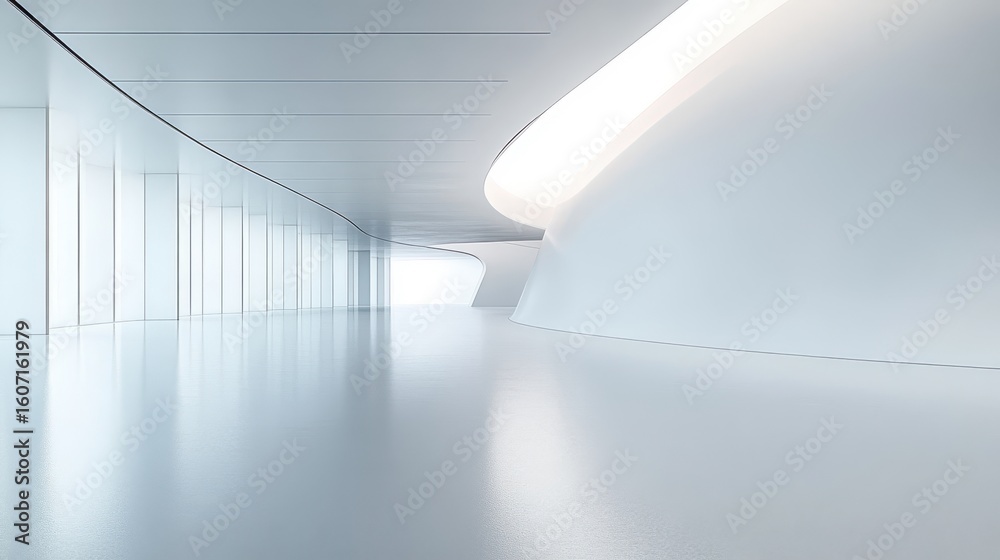 Obraz premium Futuristic architecture featuring smooth curve bright light and reflective floor in building