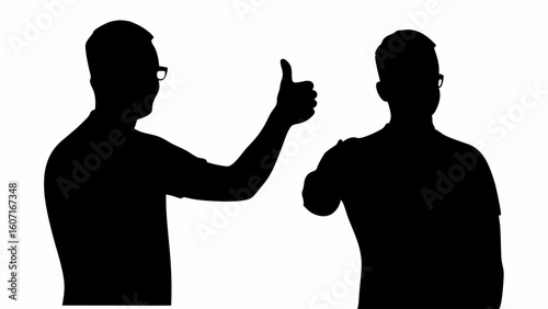Two silhouetted figures one giving a thumbs up and the other with a thumbs down gesture shown