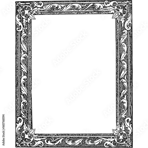 Elegant rectangular frame with intricate floral swirls and a classic vintage design. Black and white decorative border.