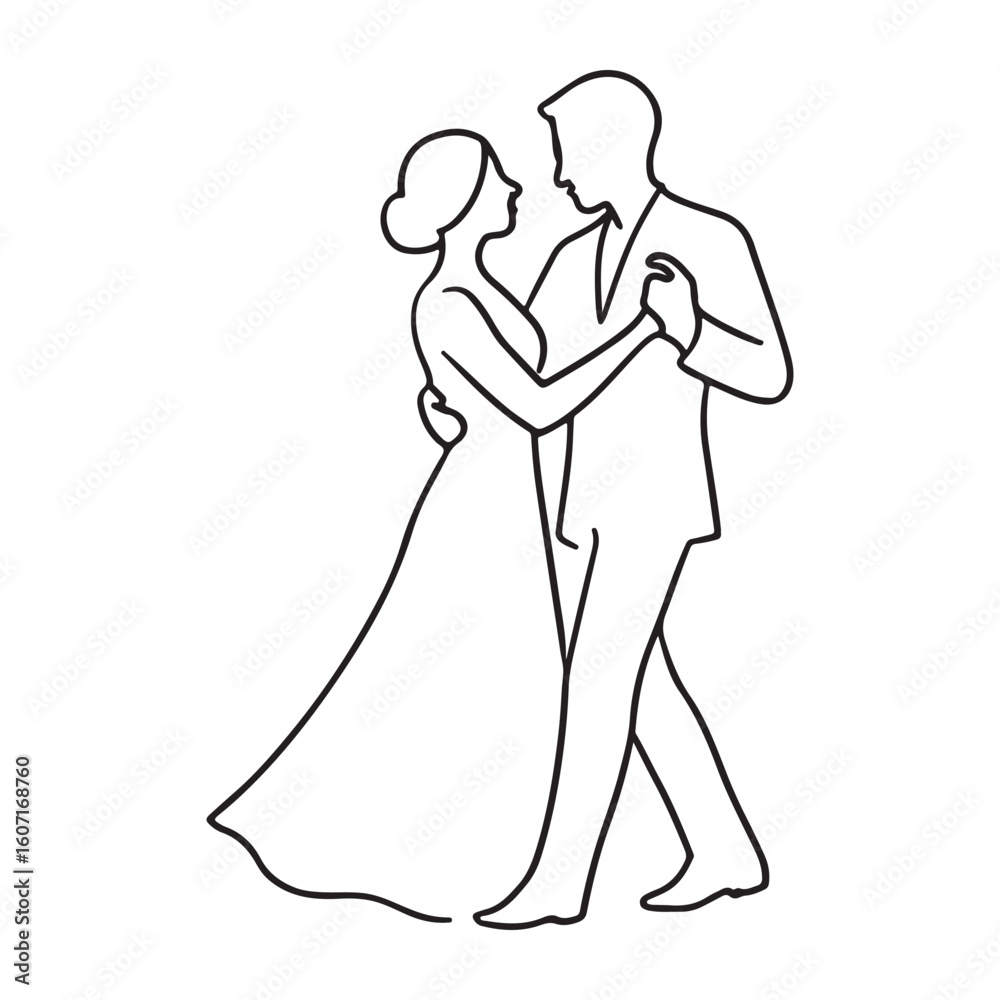 Fototapeta premium Dancing Couple Outline Vector of Man and Woman in Elegant Pose