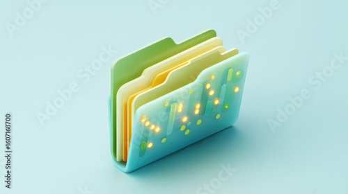 Colorful folder icon with data points represents digital organization