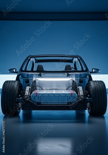 Electric Car Chassis with Battery Pack Modern Design.