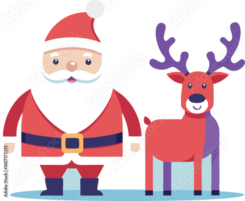 Cute santa claus and reindeer cartoon characters