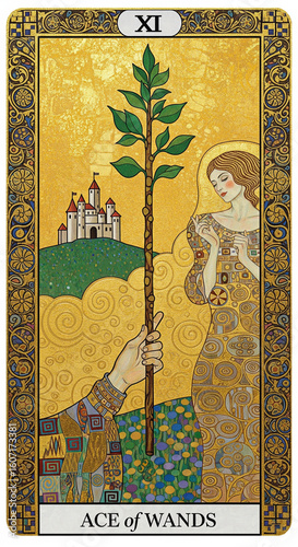 Symbolist painter style of tarot card illust Ace of Wands