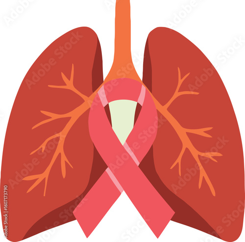 Lung Cancer Awareness Ribbon with Stylized Lungs Illustration