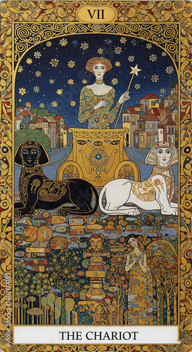 Symbolist painter style of tarot card illust VII - The Chariot (전차)
