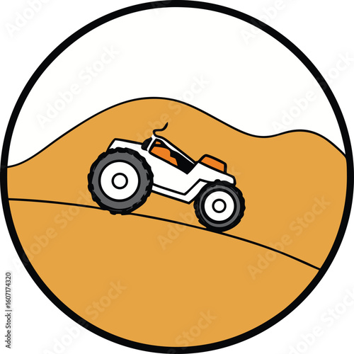 cartoon dune buggy in the desert in a circle