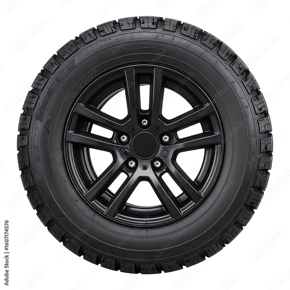 Fototapeta premium Black tire and wheel, top view