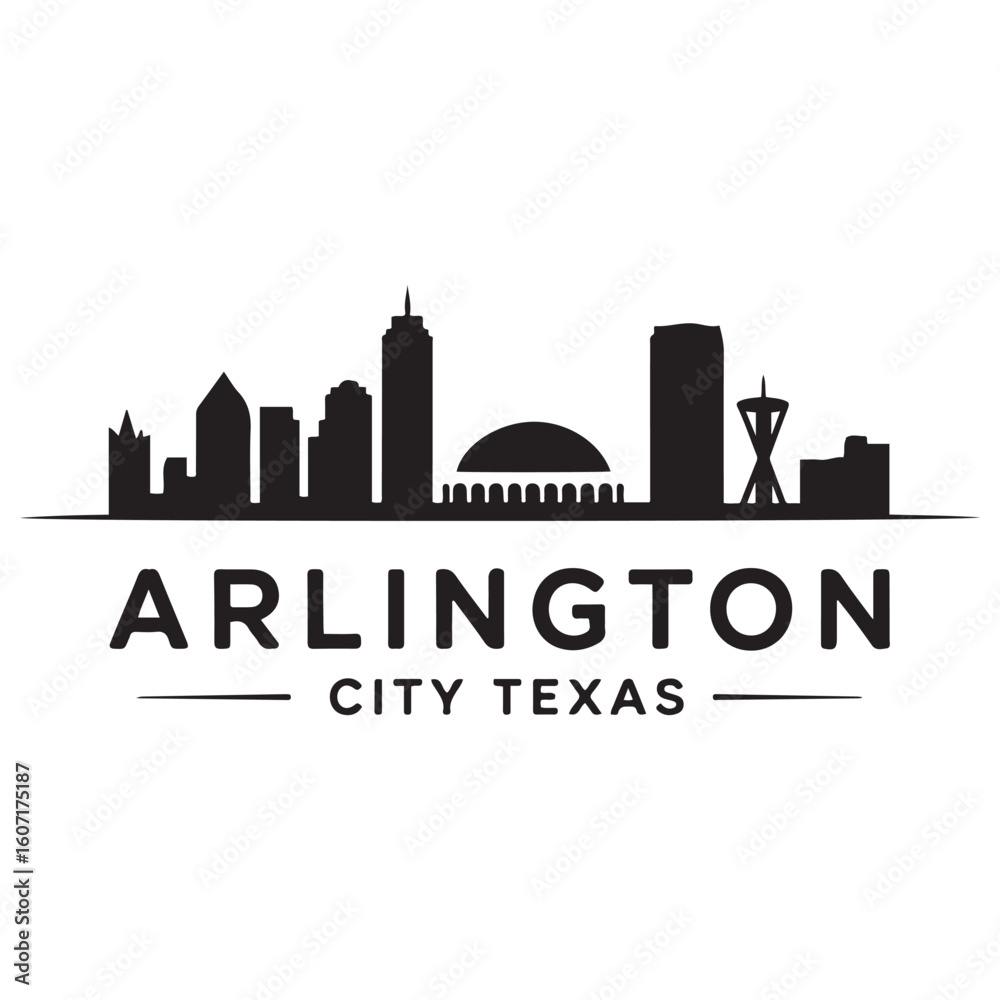 Obraz premium Arlington city Texas skyline. Black cityscape banner. Vector black silhouette. with white background