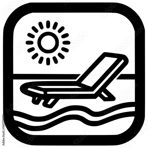 Relaxing sun lounger icon for beach and pool settings