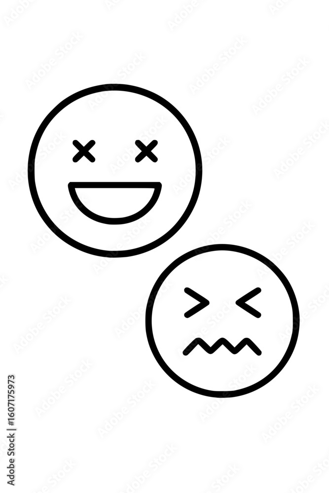 Fototapeta premium Two different expressions outlined emoticons faces, happy and sad 