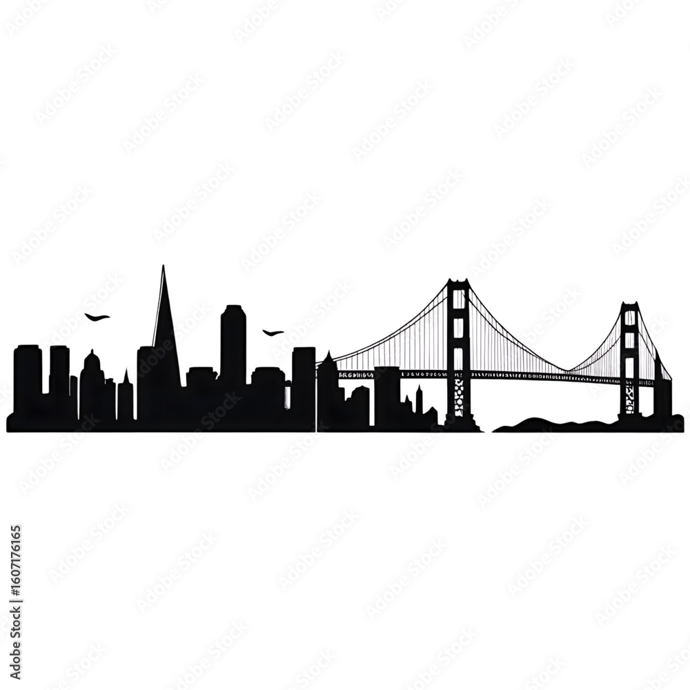 Fototapeta premium Night City Silhouette With Iconic Bridge,a Dark Beauty isolated on transparent background Generative AI.