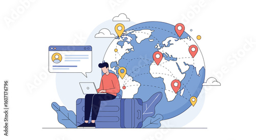 Global network connectivity and digital communication across continents facilitating worldwide information exchange