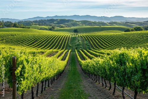 Wallpaper Mural Expansive vineyard rows stretch towards distant hills under a serene sky Torontodigital.ca