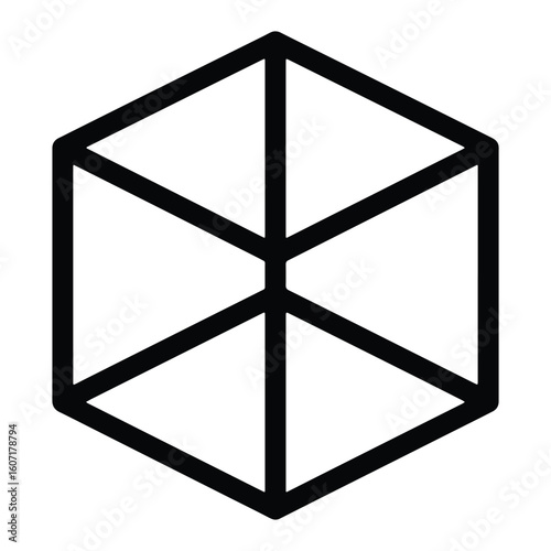 Geometric black cube outline on white background symbolizing conceptual three dimensional design