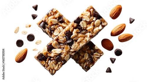 Delicious granola bars with almonds and chocolate chips.