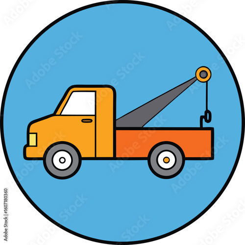 cartoon tow truck with hook in a circle