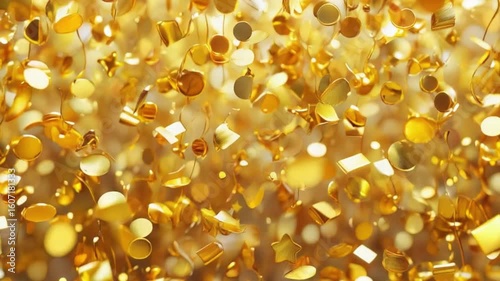Luxurious Golden Musical Notes Falling Celebration Background Abstract Animation 3 D Render Shiny Elegant Festive Sparkling Shimmering Particles Motion Graphics Loop Perfect for