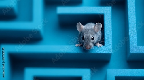 Animal learning behavior concept with mouse in maze classical conditioning experiment visual comparative psychology theme