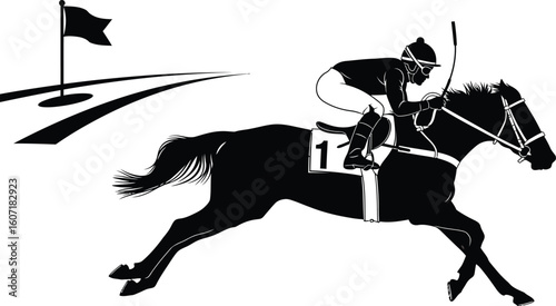 Dynamic silhouette of jockey racing horse, showcasing speed and competition for equestrian events and thrilling sporting imagery