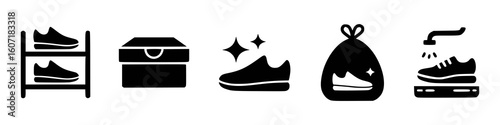 Shoe storage cleaning and washing icons rack