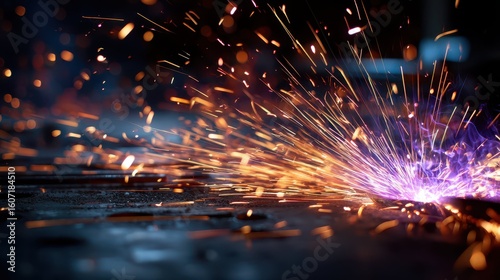 Electric Sparks Flying During Welding Process Close-Up