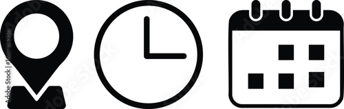 date, time, address location icon. representing location time calendar. map symbol for event. invitation card design element
