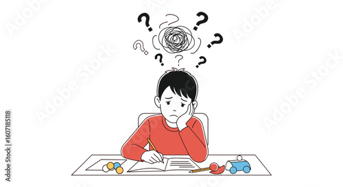 Young student struggling with complex problems feeling confused and uncertain about their academic journey