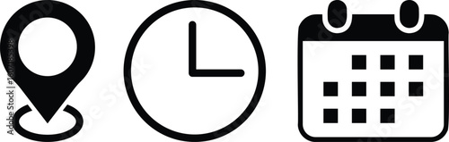 date, time, address location icon. representing location time calendar. map symbol for event. invitation card design element
