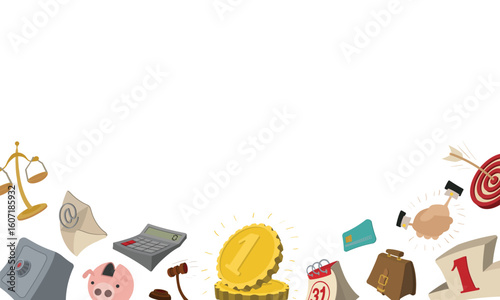 Finance and law related objects forming a frame with copy space, perfect for financial or legal themed designs