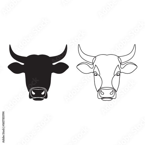 Farm Animal Essence Showcased - Ox Form Presentation - Essential Silhouette and Artistic Lineart Visuals - Ox silhouette - Ox lineart - Ox vector - vector set of Ox

