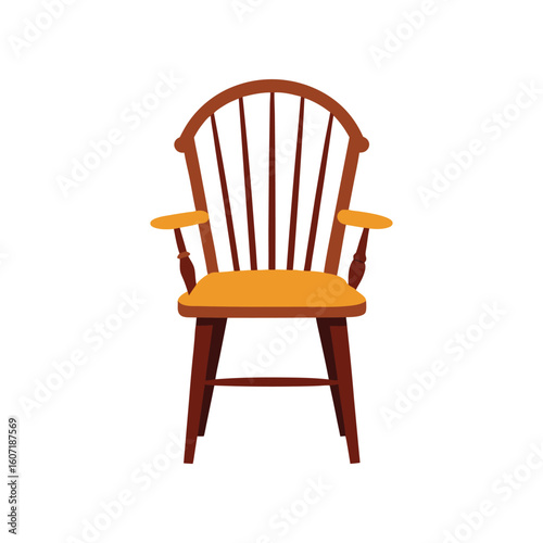 Vector Illustration of a Windsor Chair Furniture Design Isolated on White Background