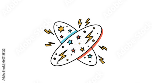 Abstract cosmic collision sparking creative energy and illuminating ideas with vibrant colors and dynamic shapes