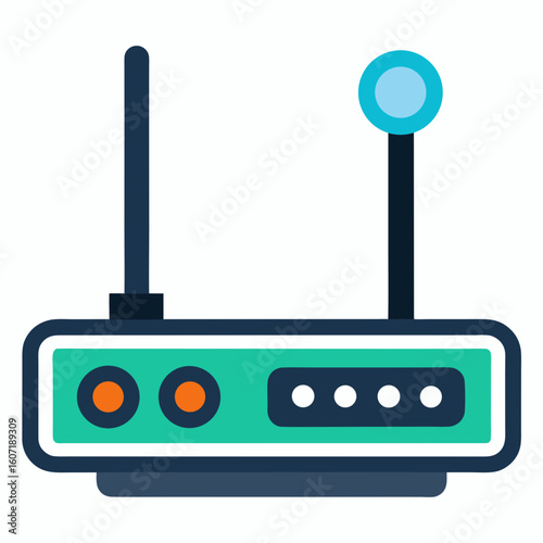 Modern Wireless Router Illustration with Antennas and Lights for Internet Connectivity