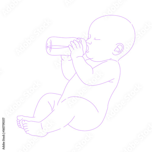 Baby Drinking Milk from a Bottle Line Art Illustration