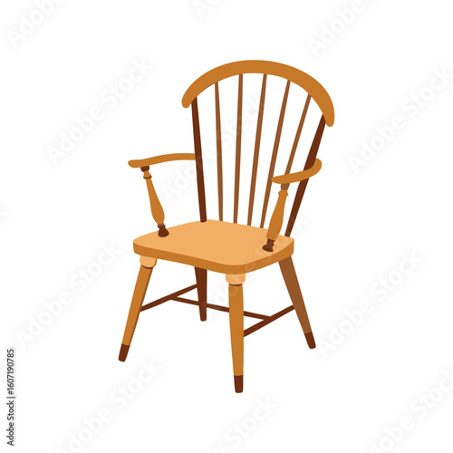 Vector Illustration of a Windsor Chair Furniture Design Isolated on White Background
