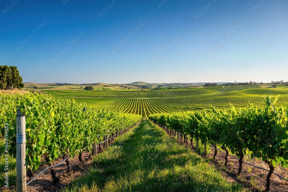 Obraz premium Expansive vineyard vista under a vibrant blue sky