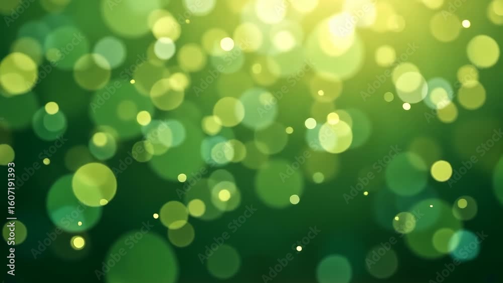 Vibrant green bokeh lights with shimmering glowing effects in abstract background