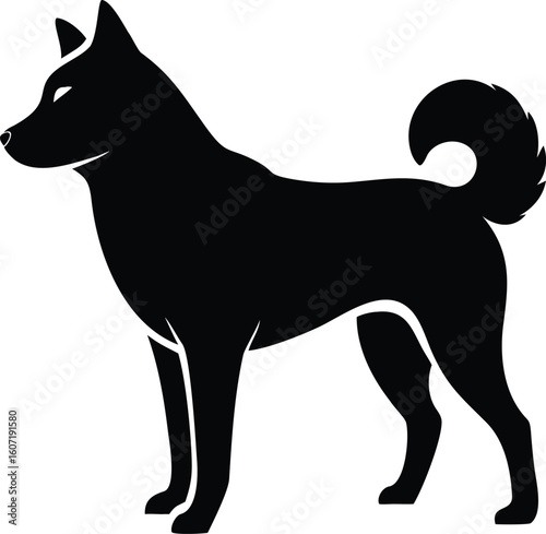 Shiba Inu dog silhouette with curled tail, erect ears, and compact body in proud standing pose