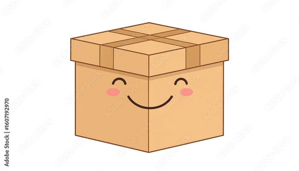 Cartoonish cardboard box with a happy face Cartoonish cardboard box with a happy face