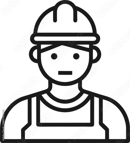 Builder icon – "Line art icon of a construction worker wearing a hard hat, minimal style"
