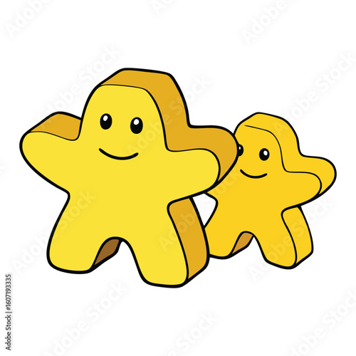 Bright yellow wooden meeples, classic game pieces shaped like little people, adding charm and color to board games while representing players' moves and strategies.

