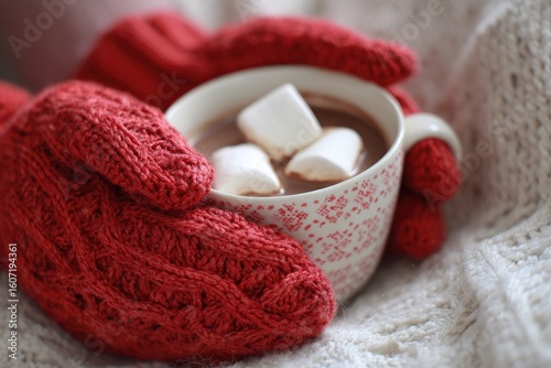 Wallpaper Mural Hands in red mittens holding a mug of hot chocolate with marshmallows Torontodigital.ca