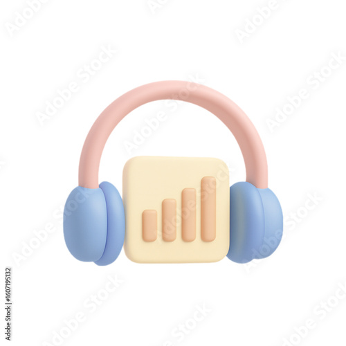 3d cartoon headphones with audio signal bars isolated on transparent background