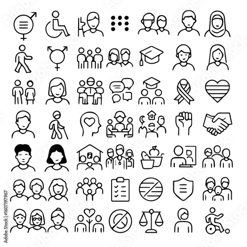 Set of vector icons of people ,hand ,woman, man, 